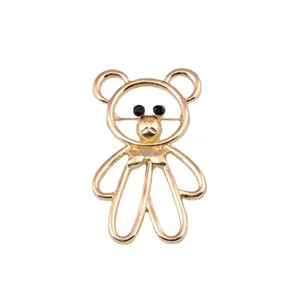 Cute gold plated bear brooch with hollow outline design and black gemstone eyes for coats