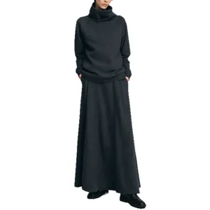 minimalist dark grey turtleneck sweatshirt and long maxi skirt two-piece set