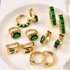 Vintage Smaragdgrün Zirkonia Vergoldete Creolen Für Frauen Geometrischer Retro Stil Schmuck Geschenk