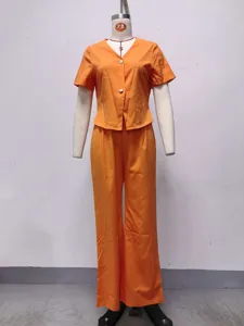 Summer V-neck Short Sleeve Asymmetric Cardigan Straight Wide Leg Pants Plus Size Casual Two Piece Set