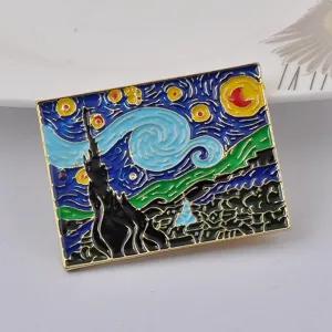 Broche artistique en émail La Nuit étoilée de Van Gogh pour vêtements et accessoires