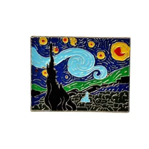 Broche en émail artistique La Nuit Étoilée de Van Gogh, accessoire de mode pour manteaux.