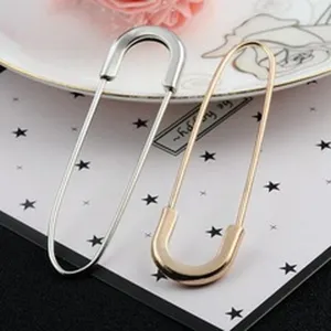Western Fashion Large Alloy Safety Pin Brooch With Artificial Pearl Rhinestone For Women Cardigan Sweater Scarf Buckle Gold Silver