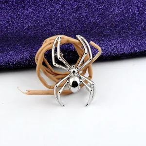 Detailaufnahme einer silbernen Punk-Spinne-Brosche mit hochglanzpolierter Metalloberfläche