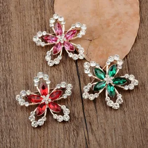 Broche Fleur à Cinq Pétales en Cristal pour Femmes Alliage Strass Épingle Florale Accessoires de Vêtements de Mariage Fête