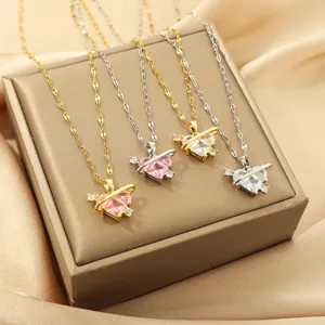 Collar de Corazón de Planeta de Acero de Titanio Minimalista Mujer Lujo Ligero Circonita Strass Cadena de Clavícula Joyería de Moda