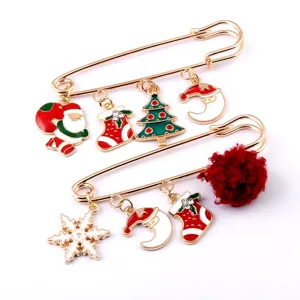 Weihnachten Legierung Emaille Brosche Pin Festlicher Weihnachtsmann Schneeflocke Weihnachtsbaum Muster Mit Plüschball Für Damen Schmuck Geschenk
