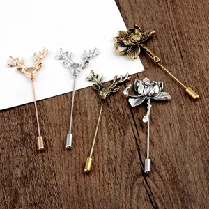 Vintage Legering Eland Kop Lotus Stick Pin Reversspeld Antiek Goud Zilver Brons Retro Metalen Broche Voor Mannen Vrouwen Pak Accessoires