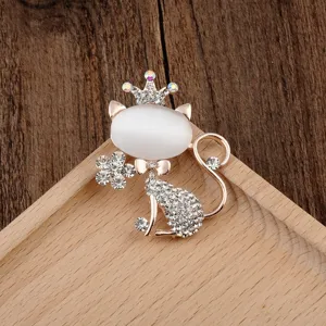 Koreanische Mode Brosche Mit Künstlichem Opal Für Damen Roségold Legierung Strass Blume Katze Pfau Tier Nadeln Kleidung Schmuck Zubehör