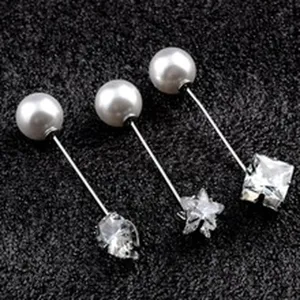 Elegant pearl stick pins set featuring heart, star, and square rhinestone charms