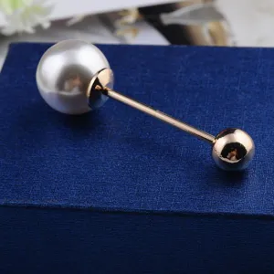 Minimalist Double-Headed Artificial Pearl Brooch Pin For Women Men Fashion Copper Metal Ball Screw Pin Clothing Accessories Jewelry