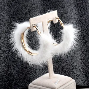 Pendientes de Aro Redondos Grandes de Otoño Invierno para Mujer de Piel de Visón Pendientes de Aro de Aleación de Oro Geométricos Regalo