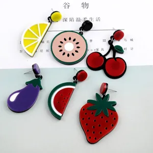 Süße Acryl Frucht Ohrringe Für Damen Koreanischer Stil Wassermelone Zitrone Erdbeere Gänseblümchen Blume Ohrstecker Mode Schmuck Accessoire