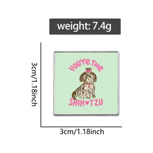 Vierkante Shih Tzu hond cartoon emaille speld met 3cm afmetingen en 7,4g gewicht.