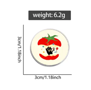 Cartoon black cat and tomato enamel pin badge detail view 3cm 6.2g