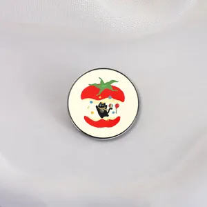 Cute cartoon black cat in bitten apple enamel lapel pin badge for clothing and bags decoration