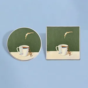 Kreativ Legierung Kaffeetasse Person Springen Illustration Brosche Emaille Anstecknadel Künstlerisch Rund Quadrat Abzeichen Damen Herren Schmuck