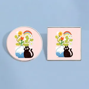 Cute Black Cat Flower Vase Enamel Pin Rainbow Illustration Zinc Alloy Brooch Badge For Women Kids Bags Clothes Decoration