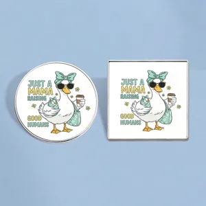 Cute Cartoon Duck Mama Raising Good Humans Enamel Brooch Pin Macaron Color Zinc Alloy Badge For Mother Day Daily Women Jewelry
