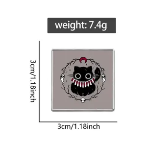 Dimensioni tecniche della spilla smaltata gotica da 3cm con gatto nero e luna spettrale