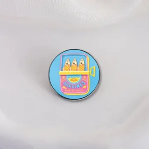 Artistic French vintage sardine tin enamel pin brooch with cute little fishes design
