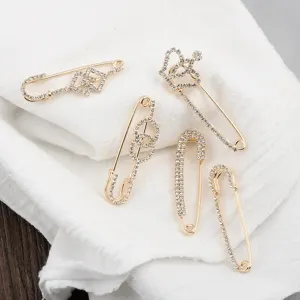 5er-Set goldene Sicherheitsnadel-Brosche mit Strass und Kronen-Motiven