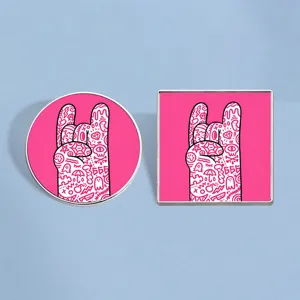 Rock Hand Gesture Enamel Pin Hand Drawn Graffiti Pattern Metal Badge For Trendy Outfit Accessories Cool Punk Zinc Alloy