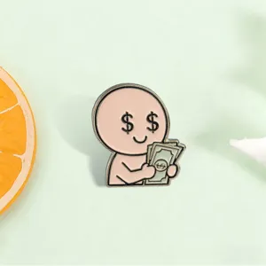 Funny Cartoon Dollar Sign Man Enamel Brooch Pin Money Lover Metal Badge Creative Personality Alloy Badge Accessory For Clothing Backpack Unisex