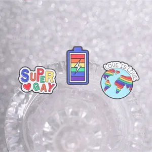 Rainbow pride enamel pins set with Super Gay and Love Is Love slogans