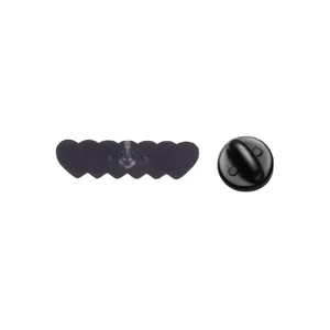 Back view of a black scalloped heart enamel pin including secure rubber clutch