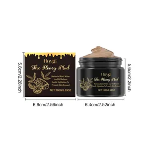 Hoygi honey mud scrub detail view, 100g jar with dimensions, gentle exfoliating skincare.