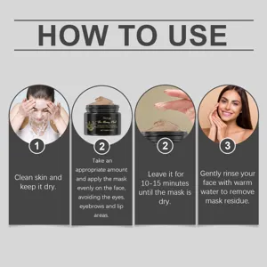 Hoygi facial honey mud mask usage detail showing step by step application and clean skin tips.