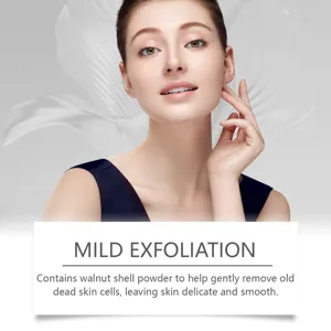 Gentle facial body scrub with walnut shell powder for smooth and delicate skin care.