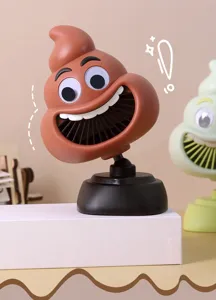 Cute cartoon poop shape desktop USB charging mini fan with adjustable angle for daily cooling.