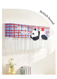 Plaid air conditioner dust cover with cute panda pattern and lace hem for home decor.