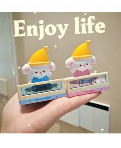 Cute goodnight star electronic alarm clock detail view, perfect student desk decor and gift.