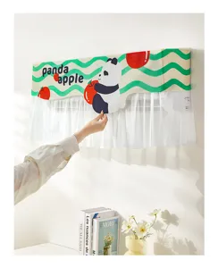 Detail view of the cute panda apple print air conditioner dust cover with lace skirt border.