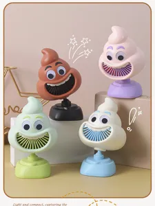 Detail view of cute cartoon desktop fan with adjustable angle and USB rechargeable design.