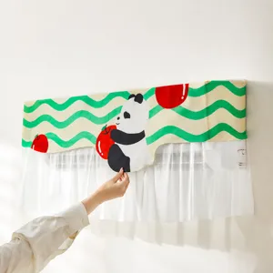 Air conditioner wind deflector dust cover with cute panda print, velvet and mesh fabric.