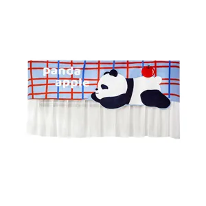 Air conditioner wind deflector cute panda pattern blue grid dustproof cover main display view.