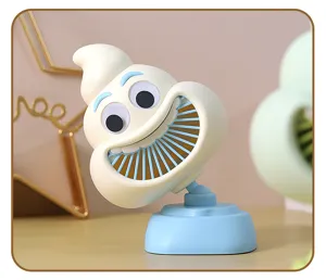 Cartoon creative desktop USB rechargeable fan with adjustable angle and strong airflow