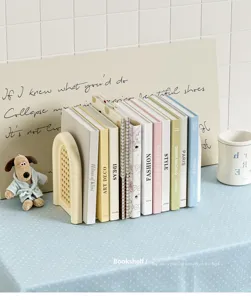 Desktop bookend organizer with arch rattan design for study desk bookshelf decor storage.