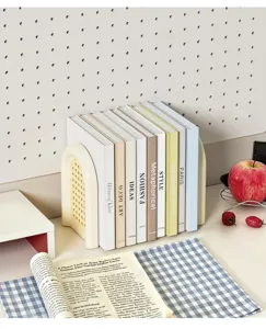 Desktop bookend storage rack, aesthetic minimalist metal arch book organizer for office study.