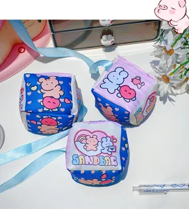 Detailed view of cute cartoon animal sandbags for children's tossing games and indoor play.