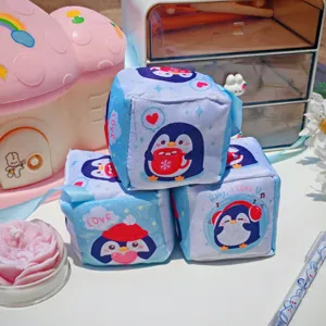Cute cartoon penguin fabric sandbag toy for kids, soft stuffed interactive throwing block