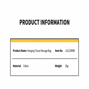 Hanging cloth tissue storage bag detail view, flannel material specification and weight.