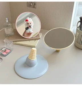 Cute cartoon ice cream desktop makeup mirror portable cosmetic vanity mirror stand