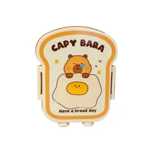 Boîte à bento en plastique en forme de toast capybara mignon pour les repas quotidiens.