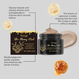 Hoygi honey mud mask for deep facial cleansing, moisturizing and gentle exfoliating skincare.