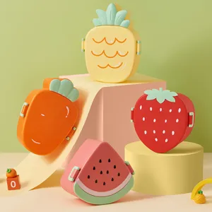 Cute Fruit Shaped Bento Box Portable Student Office Lunch Container Three Compartment Plastic Lunch Box With Tableware